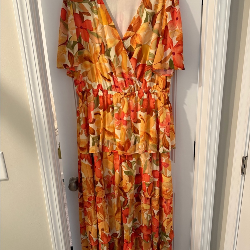 Flying Tomato Orange and Yellow Floral Maxi Dress